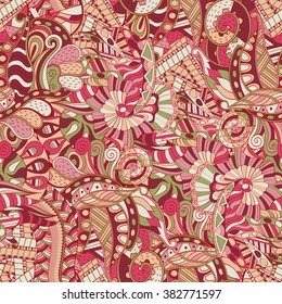 Tracery seamless calming pattern. Mehendi design. Neat even colorful harmonious doodle texture. Algae sea motif. Indifferent discreet. Ambitious bracing usable, curved doodling mehndi. Vector.