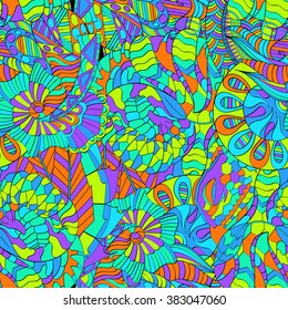 Tracery seamless calming pattern. Mehendi design. Neat even colorful harmonious doodle texture. Algae sea motif. Indifferent discreet. Ambitious bracing usable, curved doodling mehndi. Vector.