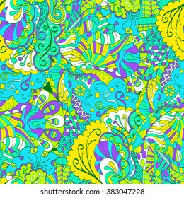 Tracery seamless calming pattern. Mehendi design. Neat even colorful harmonious doodle texture. Algae sea motif. Indifferent discreet. Ambitious bracing usable, curved doodling mehndi. Vector.