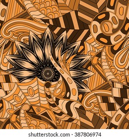 Tracery seamless calming pattern. Mehendi design. Neat even colorful harmonious doodle texture. Algae sea motif. Indifferent discreet. Ambitious bracing usable, curved doodling mehndi. Vector.