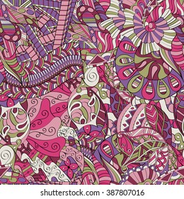 Tracery seamless calming pattern. Mehendi design. Neat even colorful harmonious doodle texture. Algae sea motif. Indifferent discreet. Ambitious bracing usable, curved doodling mehndi. Vector.