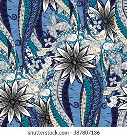 Tracery seamless calming pattern. Mehendi design. Neat even colorful harmonious doodle texture. Algae sea motif. Indifferent discreet. Ambitious bracing usable, curved doodling mehndi. Vector.