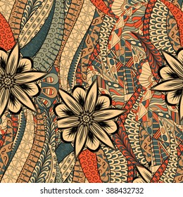 Tracery seamless calming pattern. Mehendi design. Neat even colorful harmonious doodle texture. Algae sea motif. Indifferent discreet. Ambitious bracing usable, curved doodling mehndi. Vector.