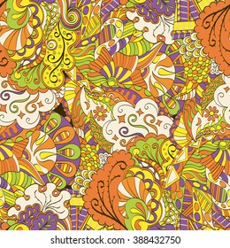 Tracery seamless calming pattern. Mehendi design. Neat even colorful harmonious doodle texture. Algae sea motif. Indifferent discreet. Ambitious bracing usable, curved doodling mehndi. Vector.