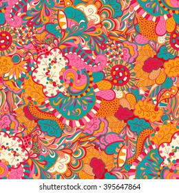 Tracery seamless calming pattern. Mehendi design. Ethnic colorful harmonious doodle texture. Indifferent discreet. Curved doodling mehndi motif. Vector.