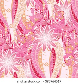 Tracery seamless calming pattern. Mehendi design. Ethnic colorful harmonious doodle texture. Indifferent discreet. Curved doodling mehndi motif. Vector.