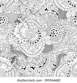 Tracery seamless calming pattern. Mehendi design. Ethnic colorful harmonious doodle texture. Indifferent discreet. Curved doodling mehndi motif. Vector.