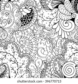 Tracery seamless calming pattern. Mehendi design. Ethnic colorful harmonious doodle texture. Indifferent discreet. Curved doodling mehndi motif. Vector.