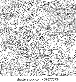 Tracery seamless calming pattern. Mehendi design. Ethnic colorful harmonious doodle texture. Indifferent discreet. Curved doodling mehndi motif. Vector.