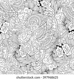 Tracery seamless calming pattern. Mehendi design. Ethnic colorful harmonious doodle texture. Indifferent discreet. Curved doodling mehndi motif. Vector.