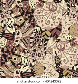 Tracery seamless calming pattern. Mehendi design. Ethnic colorful harmonious doodle texture. Indifferent discreet. Curved doodling mehndi motif. Vector.