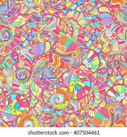Tracery seamless calming pattern. Mehendi design. Ethnic colorful harmonious doodle texture. Indifferent discreet. Curved doodling mehndi motif. Vector.