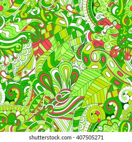 Tracery seamless calming pattern. Mehendi design. Ethnic colorful harmonious doodle texture. Indifferent discreet. Curved doodling mehndi motif. Vector.