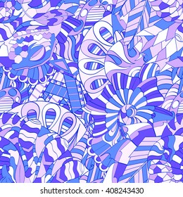 Tracery seamless calming pattern. Mehendi design. Ethnic colorful harmonious doodle texture. Indifferent discreet. Curved doodling mehndi motif. Vector.