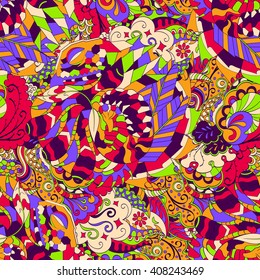 Tracery seamless calming pattern. Mehendi design. Ethnic colorful harmonious doodle texture. Indifferent discreet. Curved doodling mehndi motif. Vector.