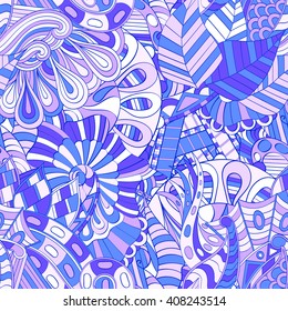 Tracery seamless calming pattern. Mehendi design. Ethnic colorful harmonious doodle texture. Indifferent discreet. Curved doodling mehndi motif. Vector.