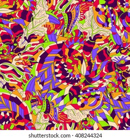 Tracery seamless calming pattern. Mehendi design. Ethnic colorful harmonious doodle texture. Indifferent discreet. Curved doodling mehndi motif. Vector.