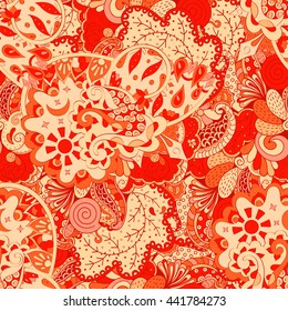 Tracery seamless calming pattern. Mehendi design. Ethnic colorful doodle texture. Indifferent discreet. Curved doodling mehndi motif. Vector.