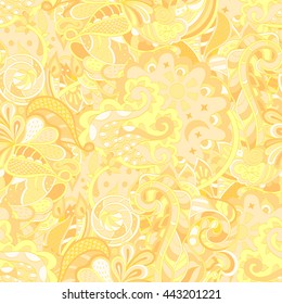 Tracery seamless calming pattern. Mehendi design. Ethnic pastel doodle texture. Indifferent discreet. Curved doodling mehndi motif. Vector.
