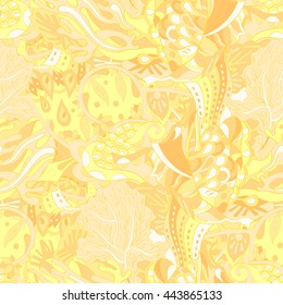 Tracery seamless calming pattern. Mehendi design. Ethnic pastel doodle texture. Curved doodling mehndi motif. Vector.
