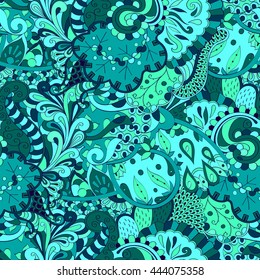 Tracery seamless calming pattern. Mehendi design. Ethnic colorful doodle texture. Curved doodling mehndi motif. Vector.
