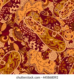 Tracery seamless calming pattern. Mehendi design. Ethnic colorful doodle texture. Indifferent discreet. Curved doodling mehndi motif. Vector.