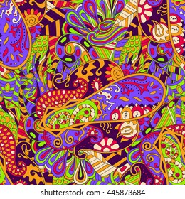 Tracery seamless calming pattern. Mehendi design. Ethnic colorful doodle texture. Indifferent discreet. Curved doodling mehndi motif. Vector.