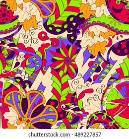 Tracery seamless calming pattern. Mehendi design. Ethnic violet doodle texture. Indifferent discreet. Curved doodling mehndi motif. Vector.