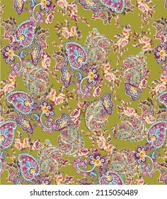 Tracery seamless calming pattern. Mehndi design. Ethnic colorful doodle texture. Curved doodling paisley background.