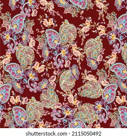 Tracery seamless calming pattern. Mehndi design. Ethnic colorful doodle texture. Curved doodling paisley background.