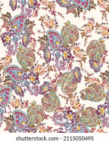 Tracery seamless calming pattern. Mehndi design. Ethnic colorful doodle texture. Curved doodling paisley background.
