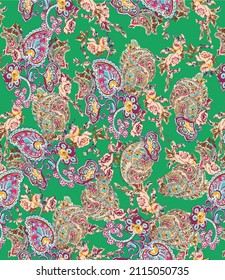 Tracery seamless calming pattern. Mehndi design. Ethnic colorful doodle texture. Curved doodling paisley background.