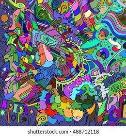Tracery seamless calming pattern. Mehndi design. Ethnic colorful doodle texture. Curved doodling background. Vector.