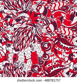 Tracery seamless calming pattern. Mehndi design. Ethnic colorful doodle texture. Curved doodling background. Vector.