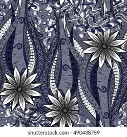 Tracery seamless calming pattern. Mehndi design. Ethnic colorful doodle texture. Curved doodling background. Vector.