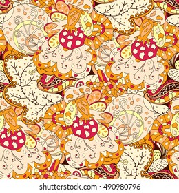 Tracery seamless calming pattern. Mehndi design. Ethnic colorful doodle texture. Curved doodling background. Vector.