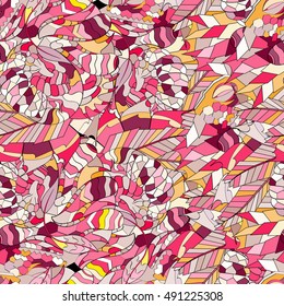 Tracery seamless calming pattern. Mehndi design. Ethnic colorful doodle texture. Curved doodling background. Vector.