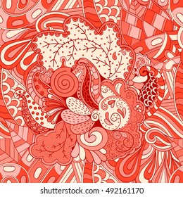 Tracery seamless calming pattern. Mehndi design. Ethnic colorful doodle texture. Curved doodling background. Vector.