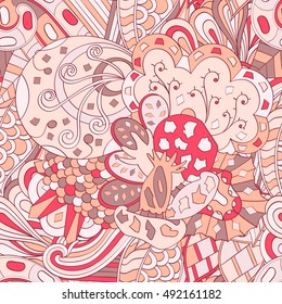 Tracery seamless calming pattern. Mehndi design. Ethnic colorful doodle texture. Curved doodling background. Vector.