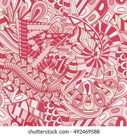 Tracery seamless calming pattern. Mehndi design. Ethnic colorful doodle texture. Curved doodling background. Vector.