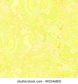 Tracery seamless calming pattern. Mehndi design. Ethnic colorful doodle texture. Curved doodling background. Vector.