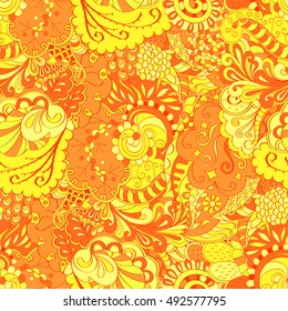 Tracery seamless calming pattern. Mehndi design. Ethnic colorful doodle texture. Curved doodling background. Vector.