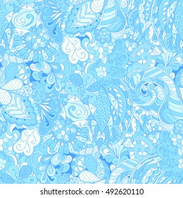 Tracery seamless calming pattern. Mehndi design. Ethnic colorful doodle texture. Curved doodling background. Vector.