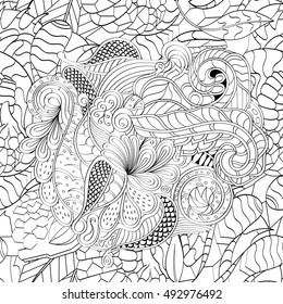 Tracery seamless calming pattern. Mehndi design. Ethnic monochrome binary doodle texture. Curved doodling black and white background. Vector.