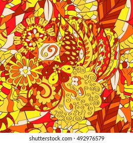 Tracery seamless calming pattern. Mehndi design. Ethnic colorful doodle texture. Curved doodling background. Vector.