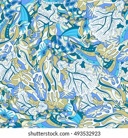 Tracery seamless calming pattern. Mehndi design. Ethnic colorful doodle texture. Curved doodling background. Vector.