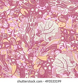 Tracery seamless calming pattern. Mehndi design. Ethnic colorful doodle texture. Curved doodling background. Vector.