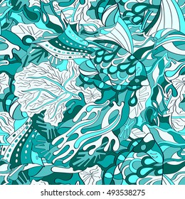Tracery seamless calming pattern. Mehndi design. Ethnic colorful doodle texture. Curved doodling background. Vector.
