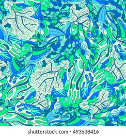 Tracery seamless calming pattern. Mehndi design. Ethnic colorful doodle texture. Curved doodling background. Vector.