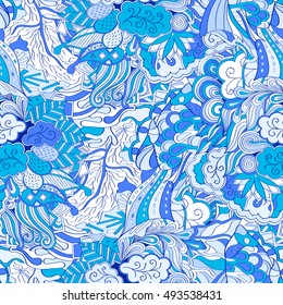 Tracery seamless calming pattern. Mehndi design. Ethnic colorful doodle texture. Curved doodling background. Vector.